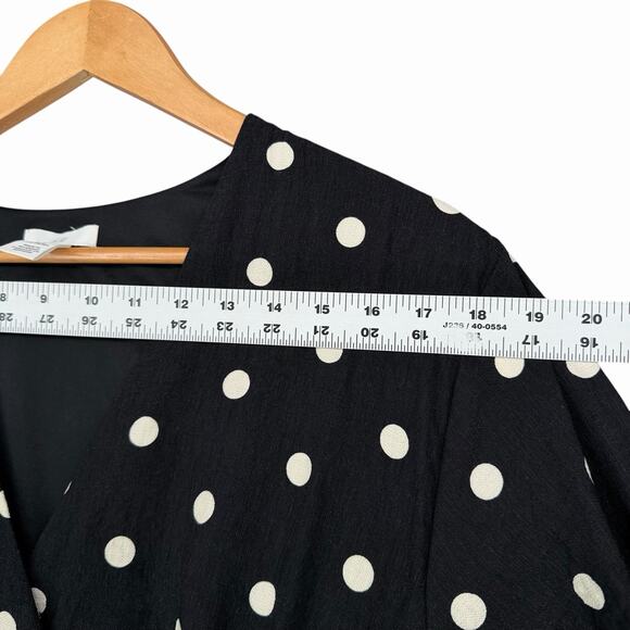 H&M Womens Wrap Dress Black White Polka Dot Midi Extra Long Sleeves Sz M - Picture 7 of 15